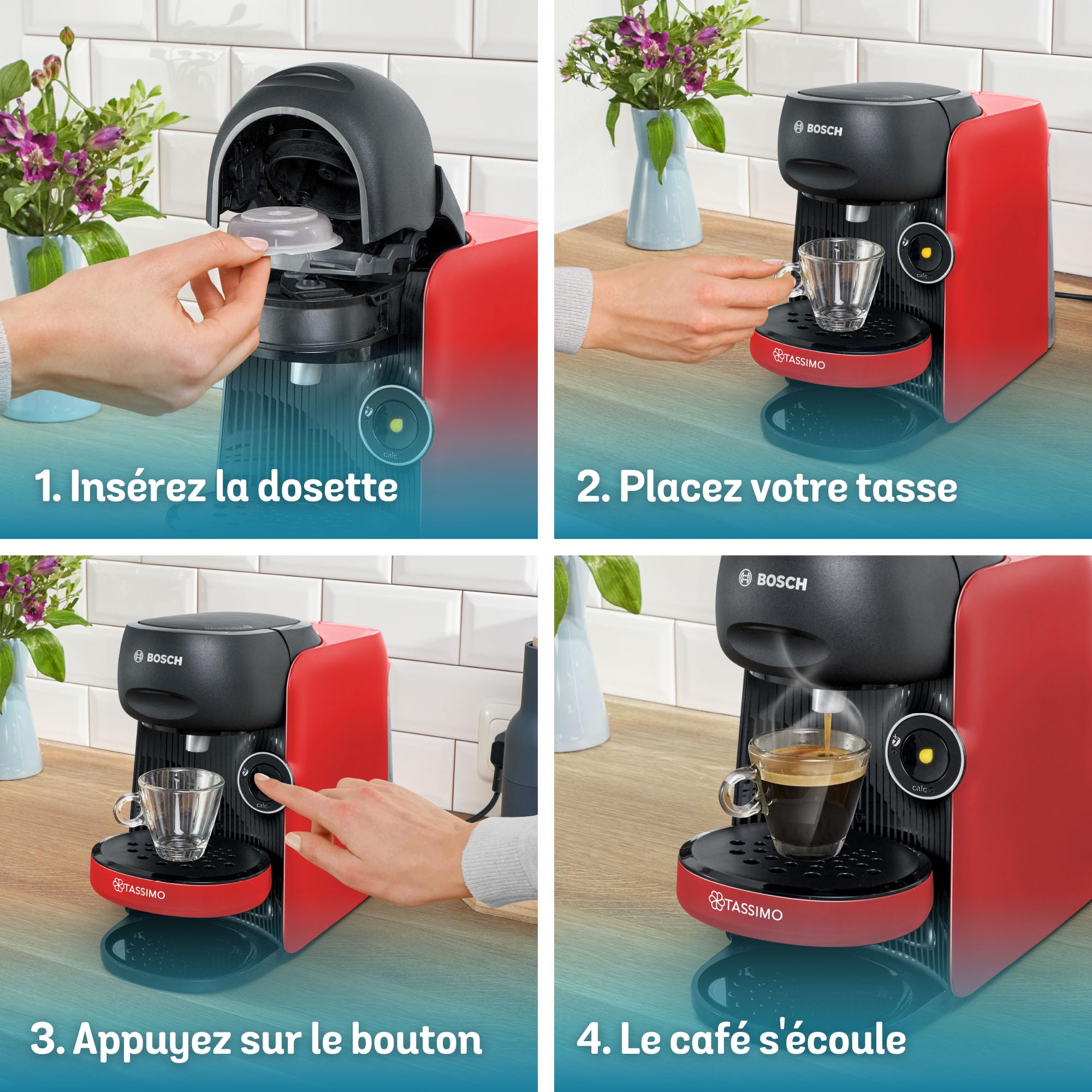 Machine à café Tassimo Finesse friendly, IntensityBoost, Intellibrew, TAS163E, Rouge
